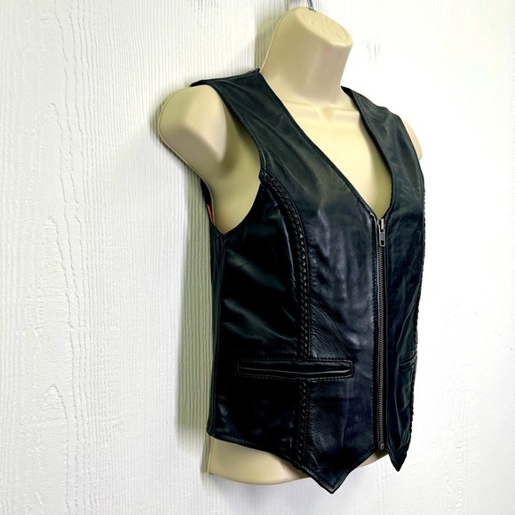 Milwaukee Leather - Black Leather Hide With Braided Trim Zip Up Vest Size XS - Picture 4 of 12